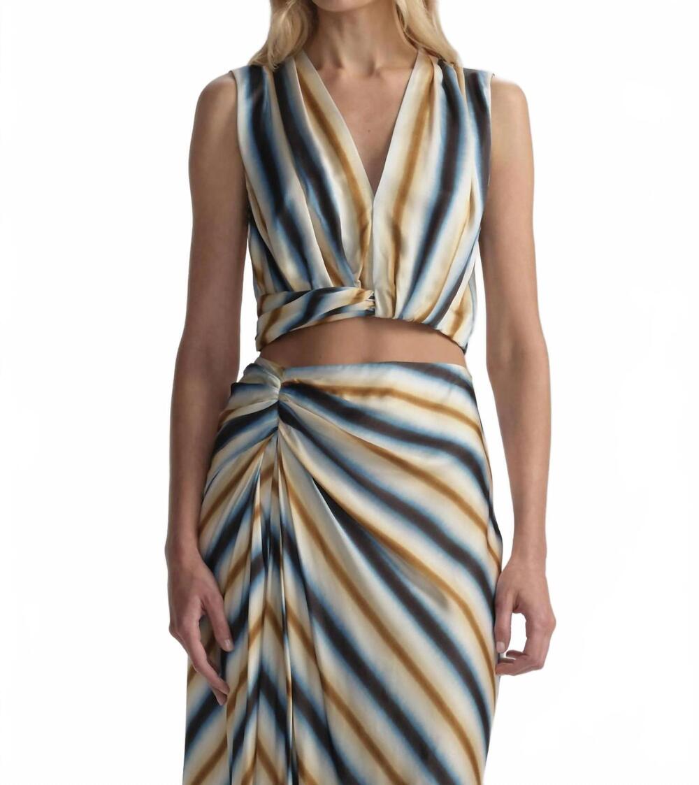 NEW A.L.C. brooklyn striped crop top in tahoe blue/milk chocolate
